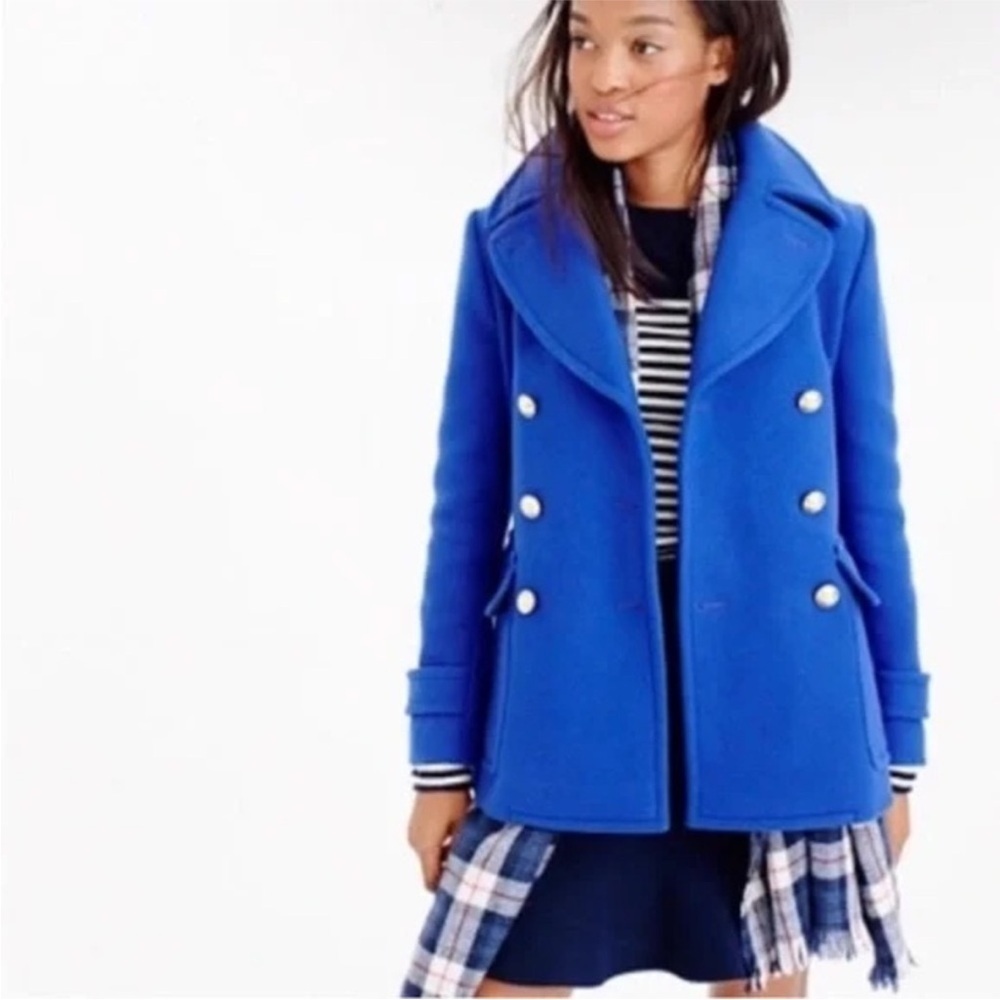 J. Crew Stadium Cloth by Nello Gori Royal Blue Wool Double Breasted Coat Size 2